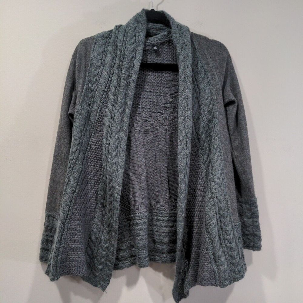 Knitted & Knotted Anthropologie Womens Gray Textured Cardigan Size S Open Front